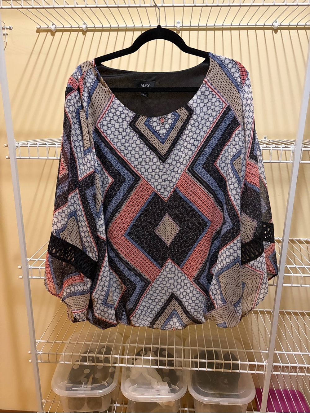 ALYX Geometric Print Blouse in Blue, Pink and Black